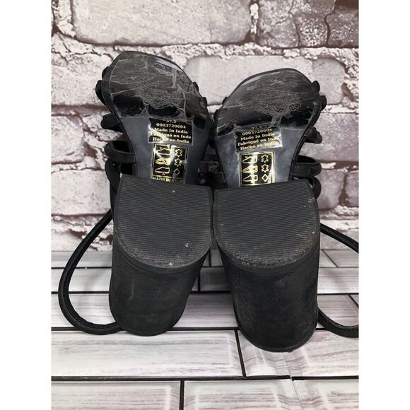 Free People Black Leather Cuban Heel Cage Strappy Sandals Women’s 37.5M US/7M US - Picture 16 of 16